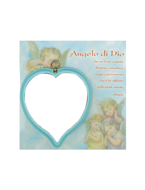 Sopraculla in polimero a cuore con cartoncino "Preghiera Angelo di Dio"