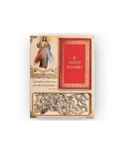 Confezione portarosario  con rosario in perla e libretto di preghiera  10,5x13,5 cm 