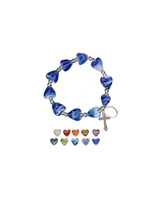 Bracciale elastico con grani a forma di cuore in vetro 