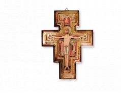 Croce di San Damiano in polimero con effetto oro antico