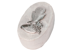 Portarosario in madreperla con placca in bilaminato d'argento 4,5x7 cm 