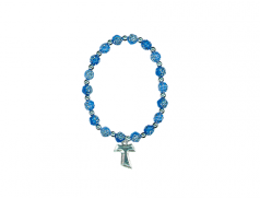 Bracciale in polimero con grani rosa intarsiata e crocetta Tau