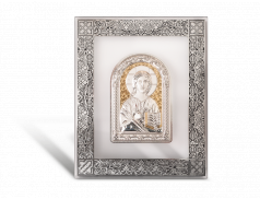 Quadro da parete in cristallo con dettagli argentati a rilievo con placca in argento  bilaminato con dettagli dorati