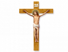 Crocifisso sagomato effetto legno con Cristo in rilievo