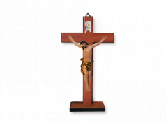 Croce in legno di faggio con base e corpo in resina dipinta a mano 