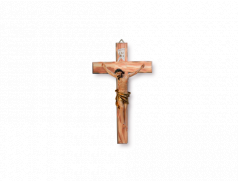 Croce in legno d'ulivo con corpo in resina dipinto a mano 