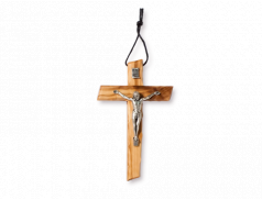 Croce in legno d'ulivo con corpo in metallo
