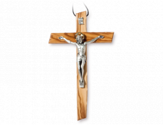 Croce in legno d'ulivo con corpo in metallo