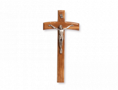 Croce in legno d'ulivo con Cristo in metallo 