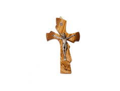 Croce in legno di ulivo con Cristo in metallo argentato