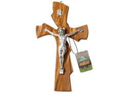 Croce in legno di ulivo con Cristo in metallo argentato