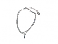 Bracciale doppio filo con strass e croce pendente