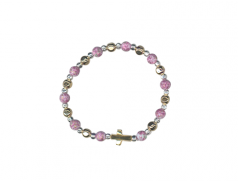 Bracciale con grani in metallo e vetro maculato