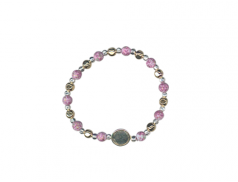 Bracciale con grani in metallo e vetro maculato