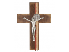 Croce in legno "San Benedetto" con cristo e medaglie in metallo 22 cm
