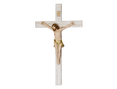Croce in legno frassino decapè con cristo in resina dipinta a mano 14x27