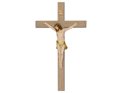Croce in legno frassino decapè con cristo in resina dipinta a mano 12x22