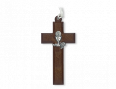 Croce in polimero effetto legno con calice in metallo colore argento