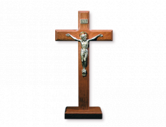 Croce in faggio sagomata con cristo in metallo