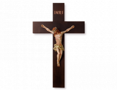 Crocifisso in legno massello con Cristo in resina dipinto a mano 