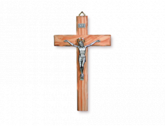 Croce in legno d'ulivo con cristo in metallo argentato