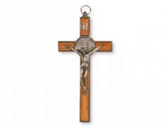 Croce in metallo con inserto in legno d'ulivo