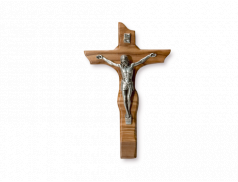 Croce in legno d'ulivo con cristo in metallo 