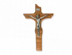 Croce in legno d'ulivo con cristo in metallo