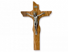 Croce in legno d'ulivo con cristo in metallo 