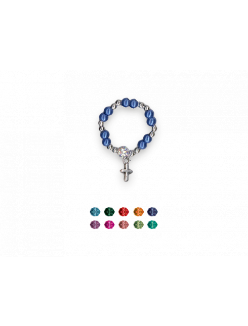Anello rosario con grani in perla  con croce pendente 