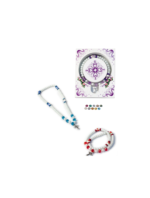 Rosario indossabile sia come bracciale che come collana con grani in Ceramica e Cristallo