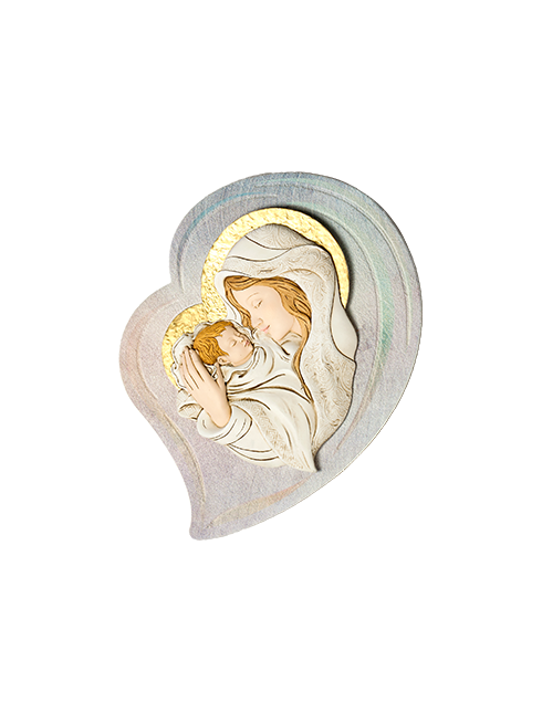 Quadro effetto pietra con placca in resina dipinta con Madonna