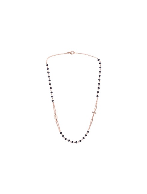 Collana tre decine finitura oro rosa con grani in semi-cristallo 