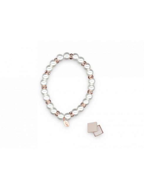 Bracciale elastico con grani di perla e rosè con astuccio 