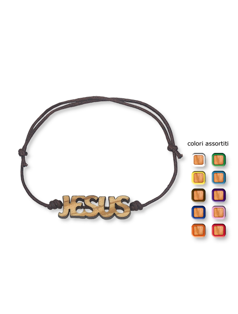 Bracciale in corda regolabile con scritta Jesus in legno