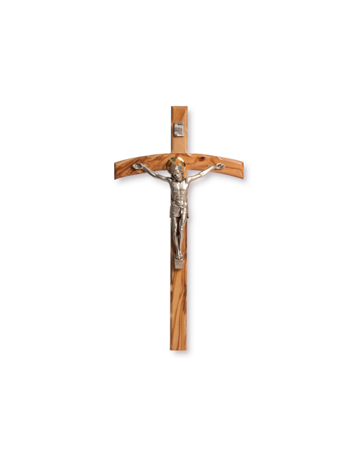 Croce in legno d'ulivo con Cristo in metallo