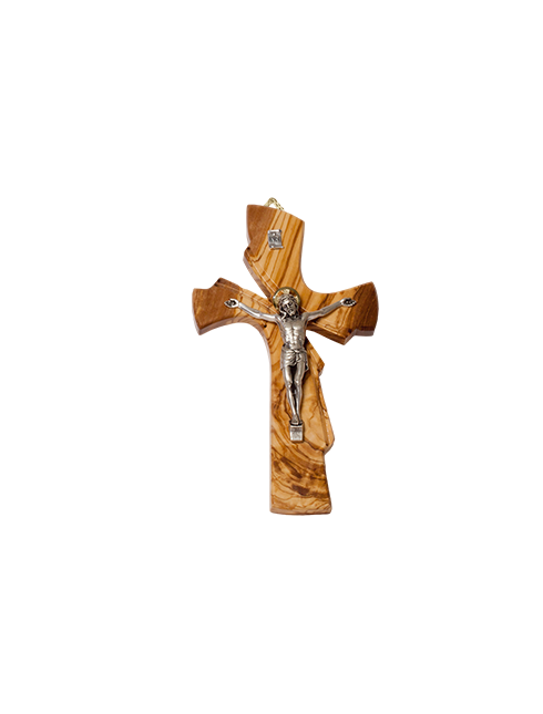 Croce in legno di ulivo con Cristo in metallo argentato