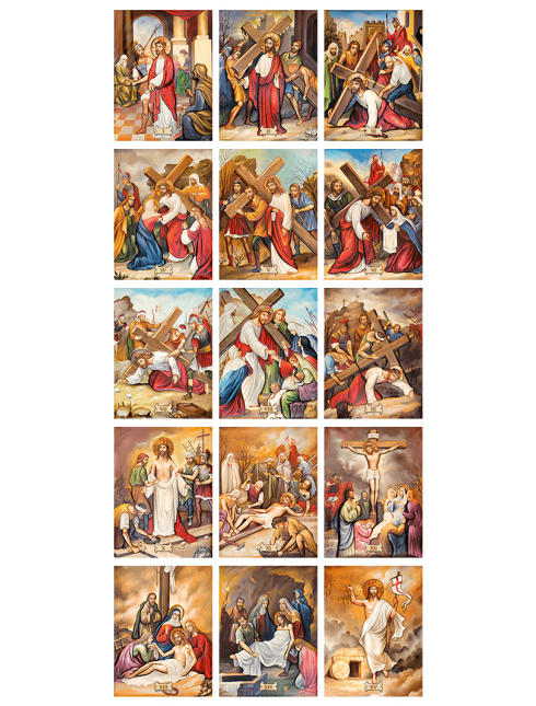 Set 15 Tele con "Via Crucis" 18 x 26 cm