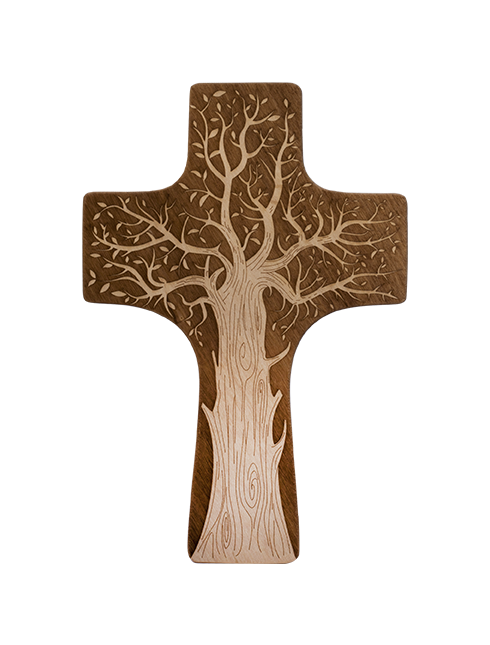 Croce in legno sagomato con incisioni