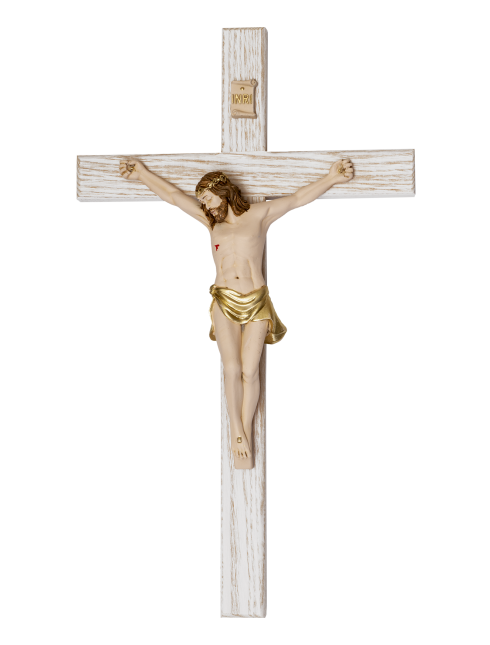 Croce in legno frassino decapè con cristo in resina dipinta a mano 12x22