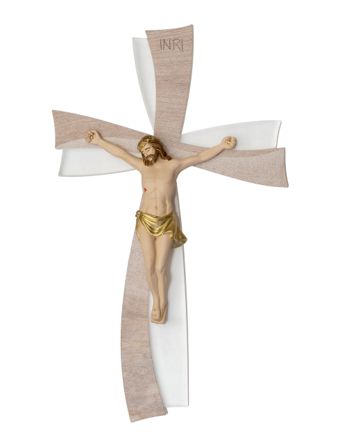 Croce in Plexiglass decorato con cristo in resina dipinta a mano 25x40