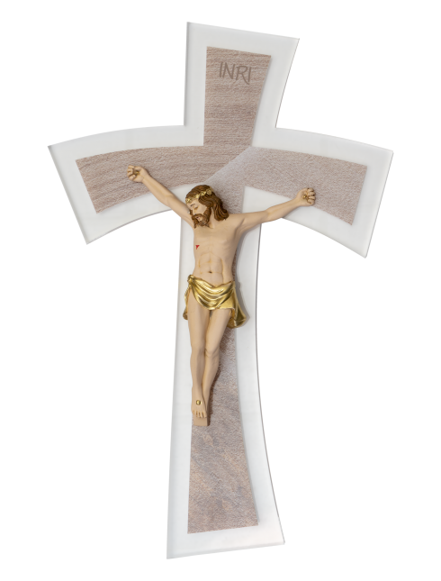 Croce in Plexiglass decorato con cristo in resina dipinta a mano 20x30