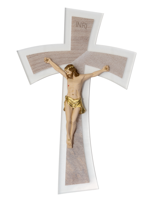 Croce in Plexiglass decorato con cristo in resina dipinta a mano 28x43