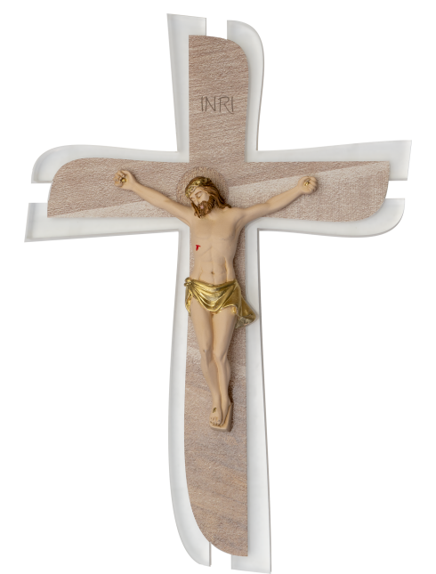 Croce in Plexiglass decorato con cristo in resina dipinta a mano 21x30