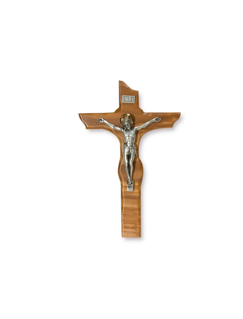 Croce in legno d'ulivo con cristo in metallo