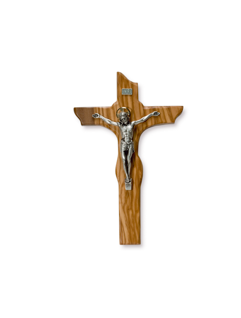 Croce in legno d'ulivo con cristo in metallo 