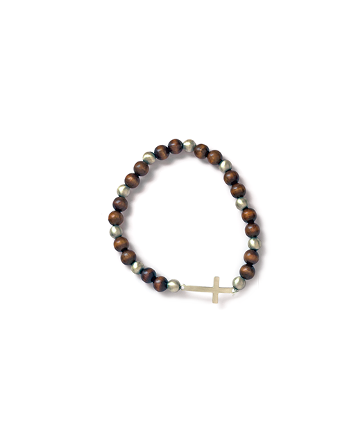 Bracciale Arg. 925 con grani e croce in argento satinato