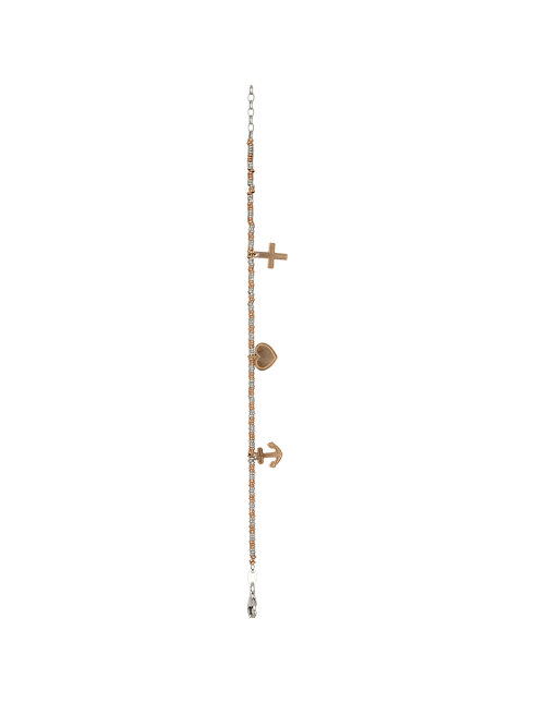 Bracciale in argento 925 e oro rosa con pendenti fede,speranza e carità