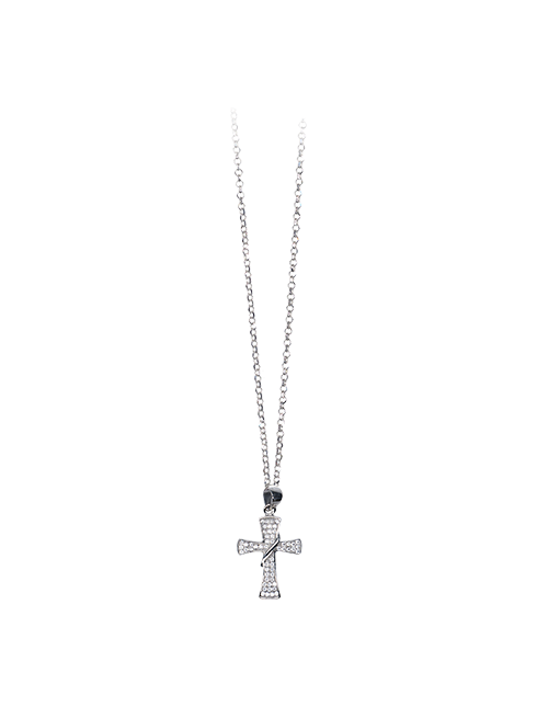 Collana in arg. 925 con croce in zirconi