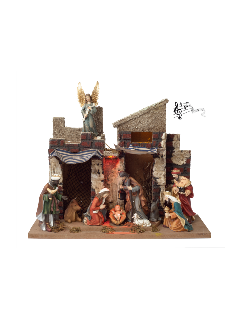 Presepe in resina con luce all'interno e carillon